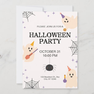 Beige Black Orange Playful Halloween fest Inbjudningar