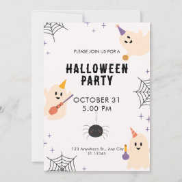 Beige Black Orange Playful Illustrative Halloween Inbjudningar