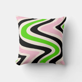 Beige Black Pink Green Abstract Swirl Kudde