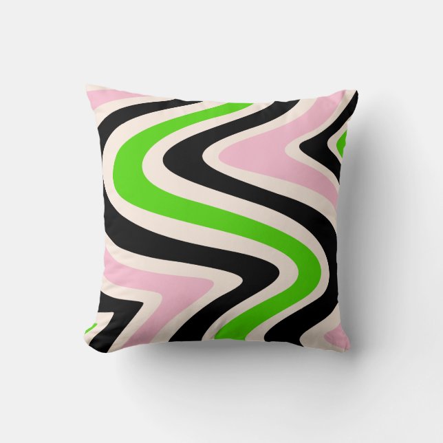 Beige Black Pink Green Abstract Swirl Kudde (Framsida)