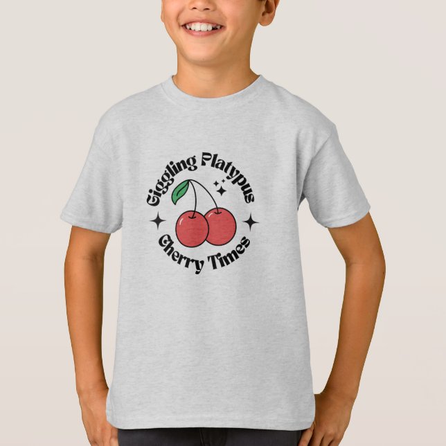 Beige Black Red Simple Cherry Retro T Shirt (Framsida)