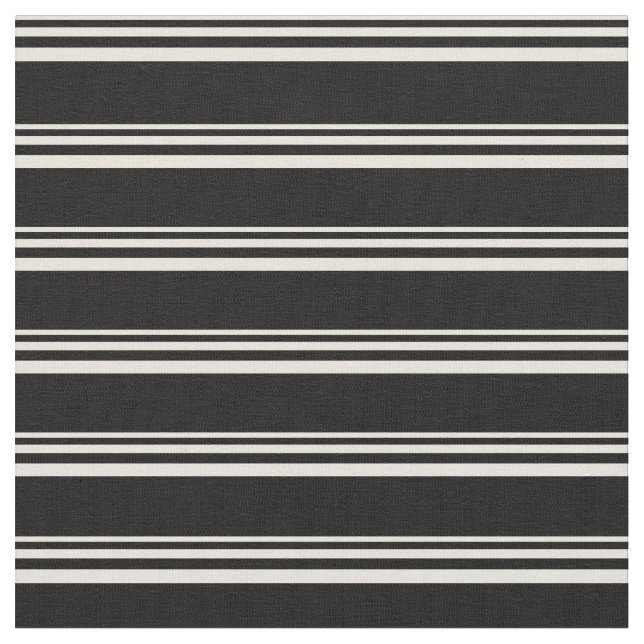 Beige & Black Stripe Mönster Tyg (Närbild)