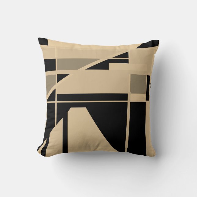 Beige Black Taupe Tan Geometric Abstrakt Art Motif Kudde (Framsida)