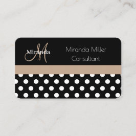 Beige Black White Polka Dot Monogram Affärskort Visitkort