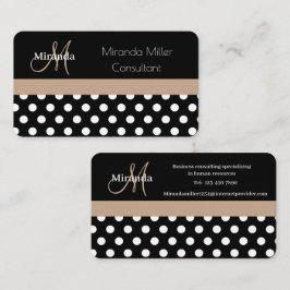 Beige Black White Polka Dot Monogram Affärskort Visitkort