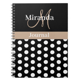 Beige Black White Polka Dot Monogram Anteckningsbok