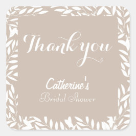 Beige Blad Bröllopsdusch  Fyrkantigt Klistermärke
