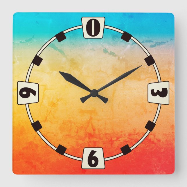  beige blått mjukt, suddigt  korallött fyrkantig klocka (Framsida)