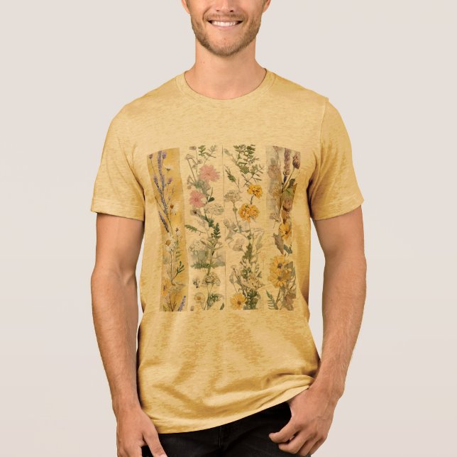 Beige blomdesign i penseldrag t shirt (Framsida)