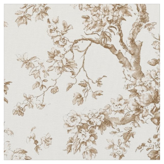 Beige blomgrens toile-mönster tyg (Närbild)