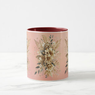 Beige blomkrukka på rosa bakgrund mugg