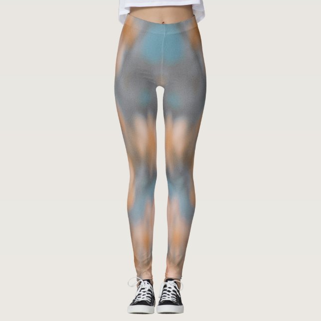 Beige Blommigt Abstrakt Anpassningsbar Branded Leg Leggings (Framsida)