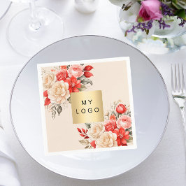 Beige blommigt beige Business logotyp Red elfenory Pappersservett