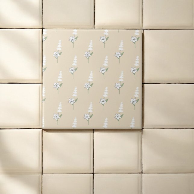 Beige Blommigt Bohemian Botanical Mönster Kakelplatta (Skapare uppladdad)