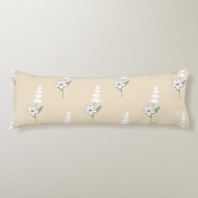 Beige Blommigt Bohemian Botanical Mönster Kroppskudde (Framsidan)