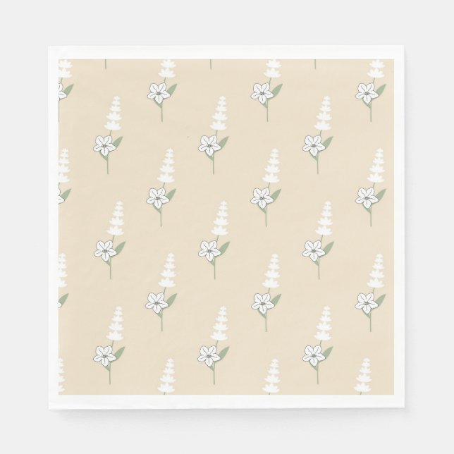 Beige Blommigt Bohemian Botanical Mönster Pappersservett (Framsidan)