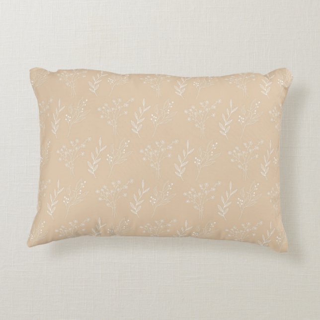 Beige Blommigt Bohemian Botanical Mönster Prydnadskudde (Baksidan)