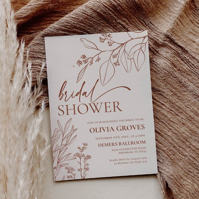 Beige Blommigt Botanical Inbjudningskort för möhip (Skapare uppladdad)