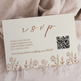 Beige Blommigt Bröllop OSA | Kod för QR-omslutning Anteckningskort