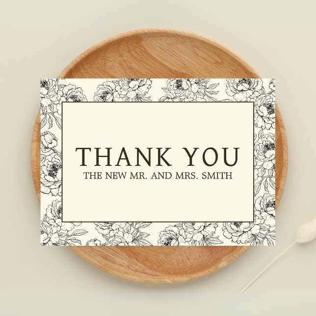 Beige Blommigt Bröllop Tack Kort (Floral Beige Wedding Thank you Card)