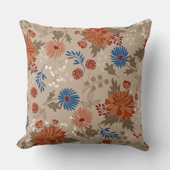 Beige Blommigt/ CreamThrow Pillow Kudde (Framsida)