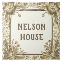 Beige Blommigt Flowers Anpassningsbar House Namn P