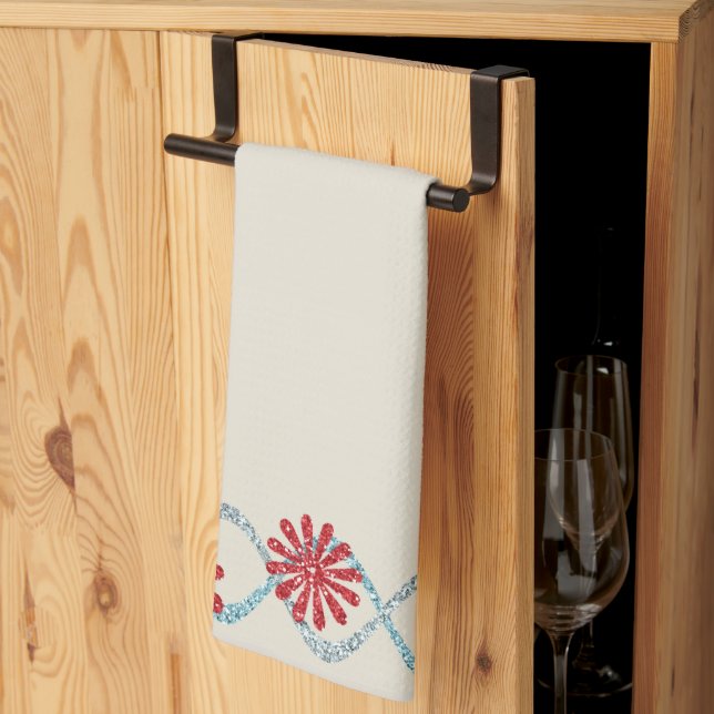 Beige Blommigt Kitchen Hand Towel Kökshandduk (Thirds Fold)