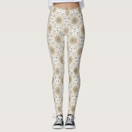 Beige Blommigt Mandala Circle Batik Mönster Leggings
