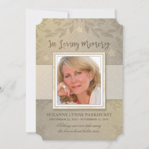 Beige Blommigt Photo Memorial Sympathy Tack Meddelande