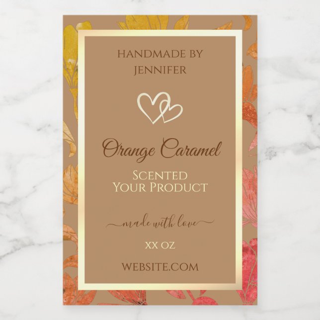 Beige Blommigt Product Packaging Labels with Heart Mat Etikett (Singel etikett)