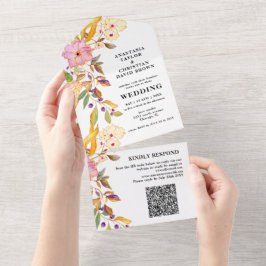 Beige Blommigt QR-kod - allt i en inbjudan