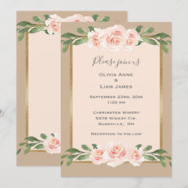 Beige Blommigt Romantic Elegant Modern Bröllop Inbjudningar