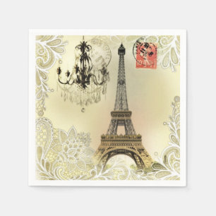 beige blommigt snöre chandelier paris eiffel torn pappersservett