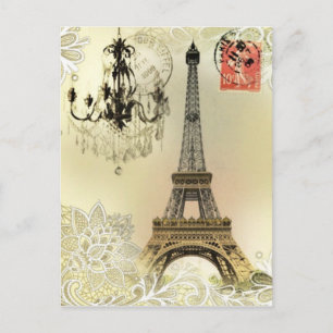 beige blommigt snöre chandelier paris eiffel torn vykort