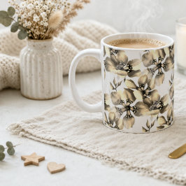 Beige blommönster Elegant Neutral Klassisk Kaffemugg