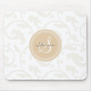 Beige blommönstermonogram för elegant flickaktig musmatta