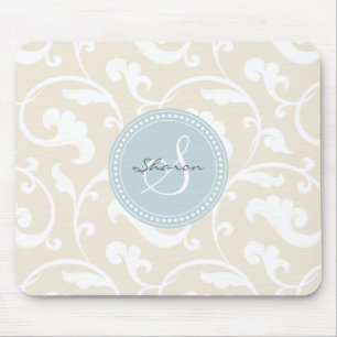 Beige blommönstermonogram för elegant flickaktig musmatta