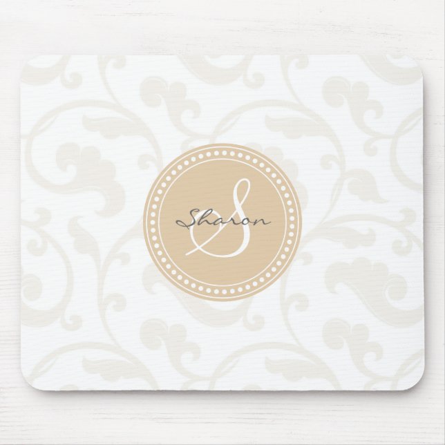 Beige blommönstermonogram för elegant flickaktigt musmatta (Framsidan)