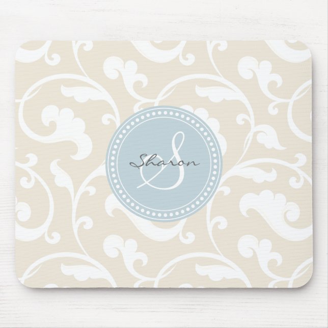Beige blommönstermonogram för elegant flickaktigt musmatta (Framsidan)
