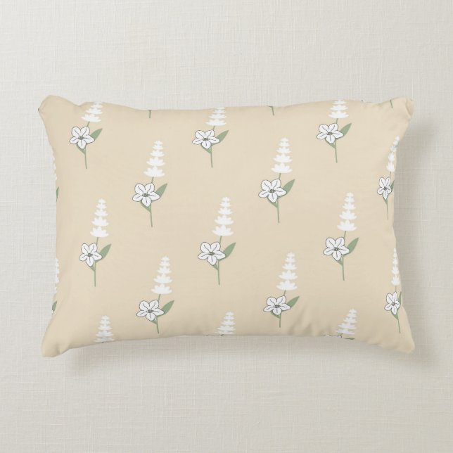 Beige blomster bohemisk botanisk mönster prydnadskudde (Framsidan)