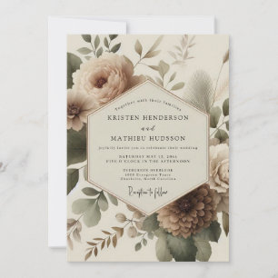 Beige Bloom Romantiskt Bröllop Inbjudningar