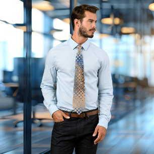 Beige Blue Abstrakt Glass Dots Mönster Tie Slips