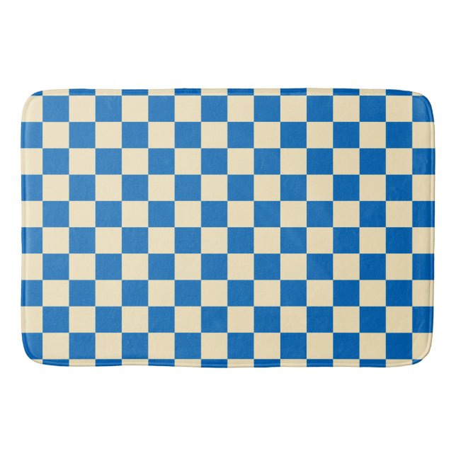 Beige + Blue Check Checkerboard Mönster Badrumsmatta (Framsidan)