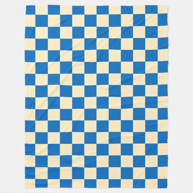 Beige + Blue Check Checkerboard Mönster Fleecefilt (Framsidan)
