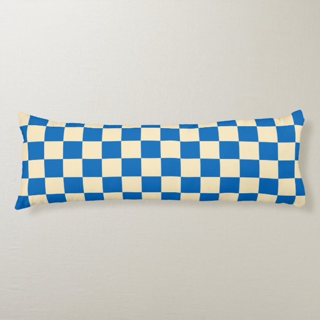 Beige + Blue Check Checkerboard Mönster Kroppskudde (Framsidan)