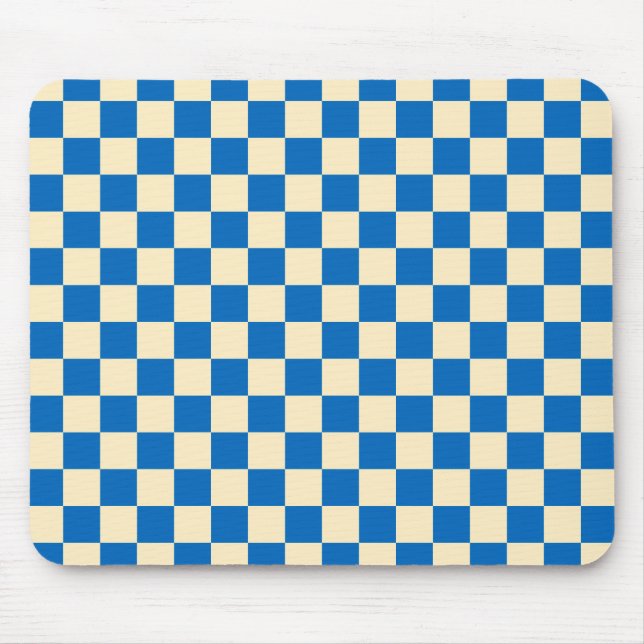 Beige + Blue Check Checkerboard Mönster Musmatta (Framsidan)