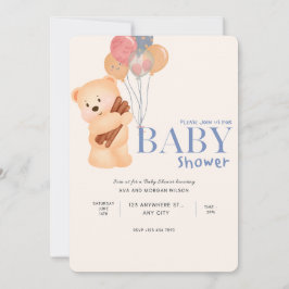 Beige Blue Cute Bear Baby Shower-inbjudan Inbjudningar