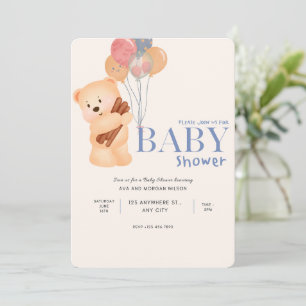 Beige Blue Cute Bear Baby Shower-inbjudan Inbjudningar