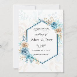 Beige blue Elegant Floral Wedding Inbjudningar