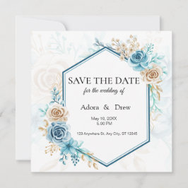 Beige blue Elegant Floral Wedding Spara Datumet